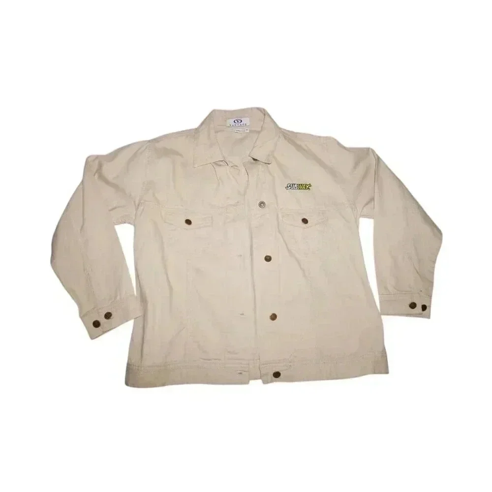 VTG Subway Sandwiches Womens M Restaurant Promo Tan Denim Jean Jacket RARE